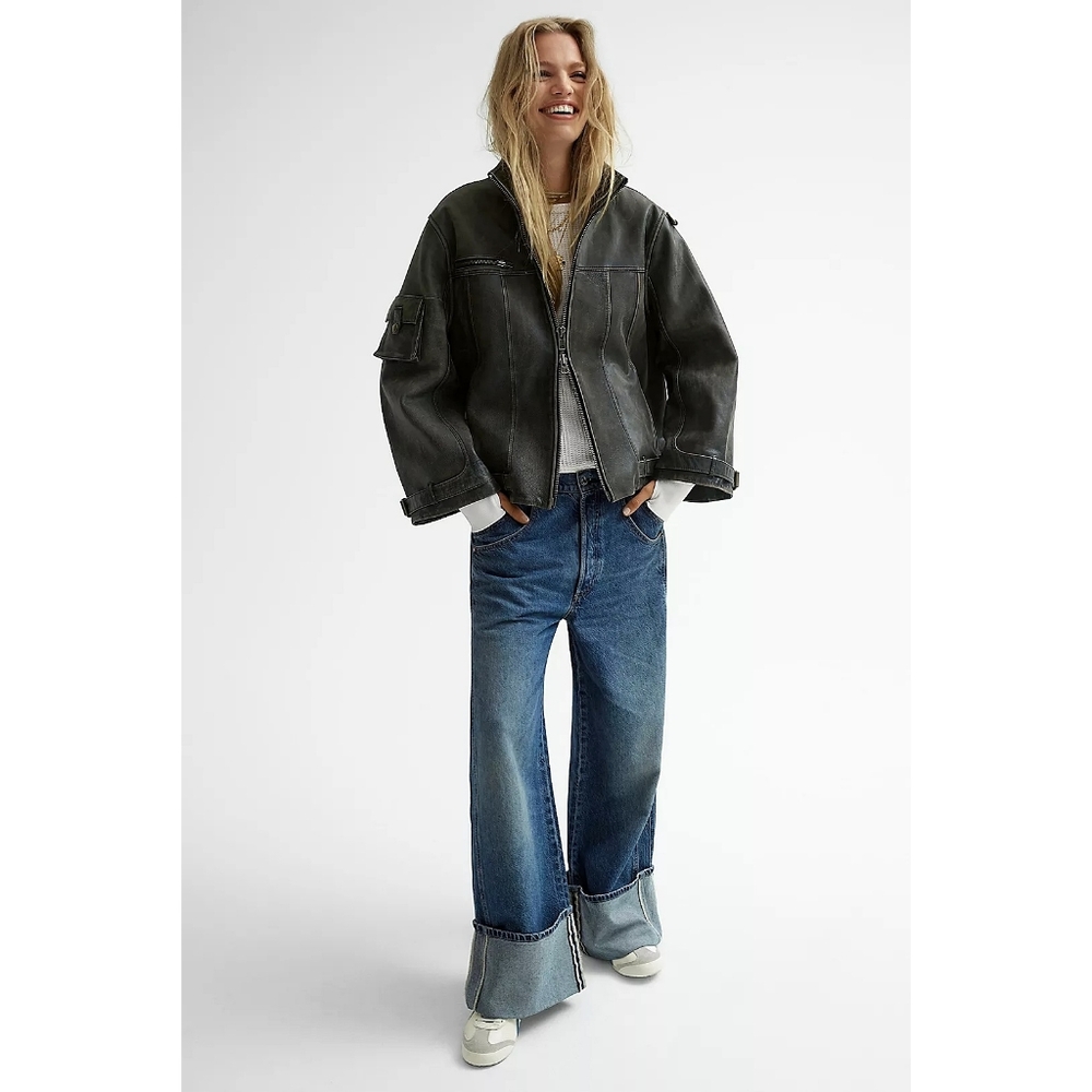 Free People We The Free Final Countdown Baggy Wide Leg Cuffed Low Rise Jeans